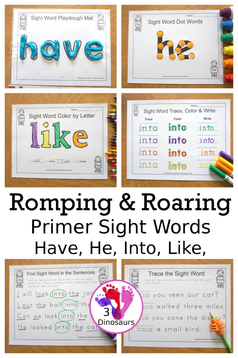 Free Romping & Roaring Primer Sight Words Packs Set 5: Have, He, Into, Like