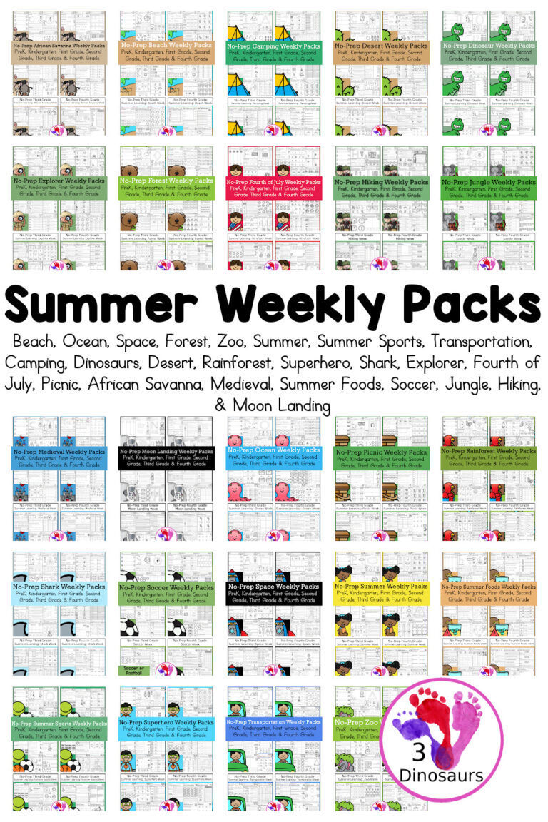 24+ No-Prep Weekly Packs for the Summer for Prek to 4th Grade