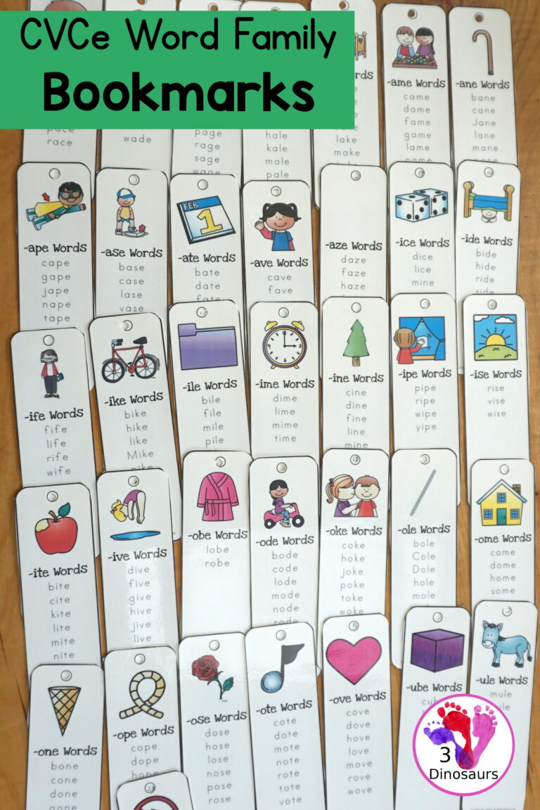 CVCe Word Family Bookmark Printables