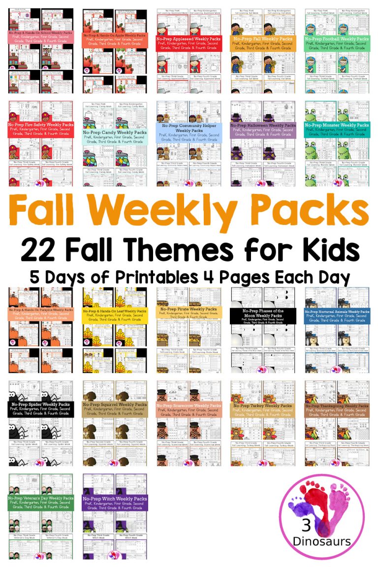 22+ No-Prep Weekly Packs for the Fall for Prek to 4th Grade