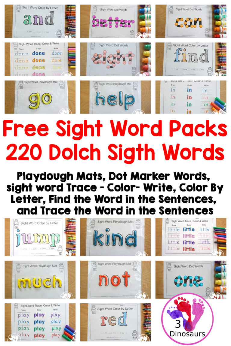 Free Sight Word Packs For Dolch Sight Words