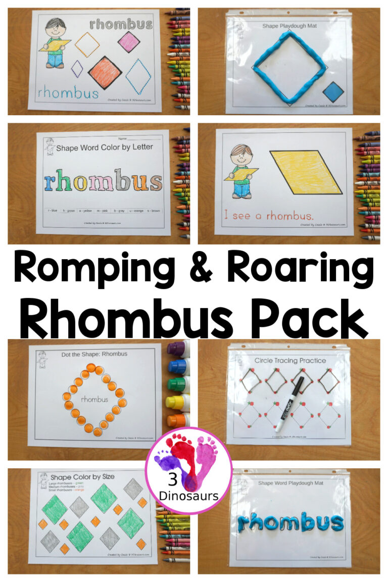 Free Romping & Roaring Rhombus Pack for Preschool, Prek & Kindergarten