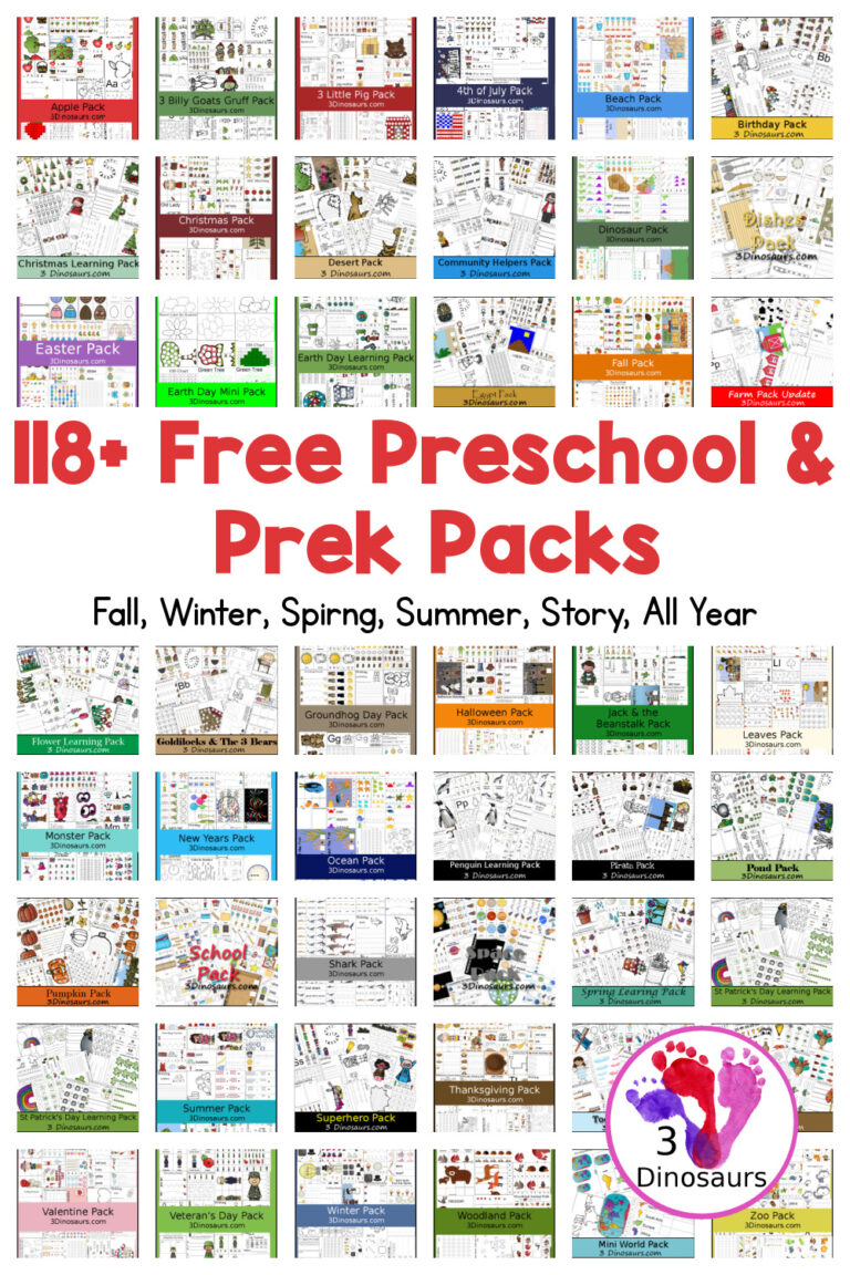 118 Free Tot, Preschool and PreK Packs for Kids