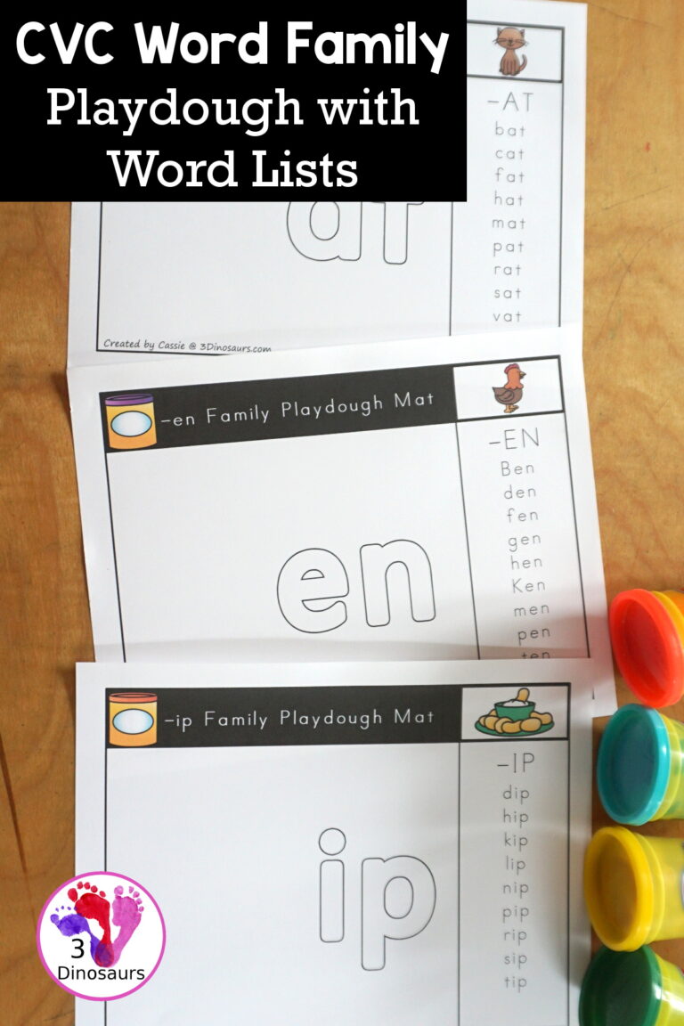 CVC Playdough Mats with Word List Printable