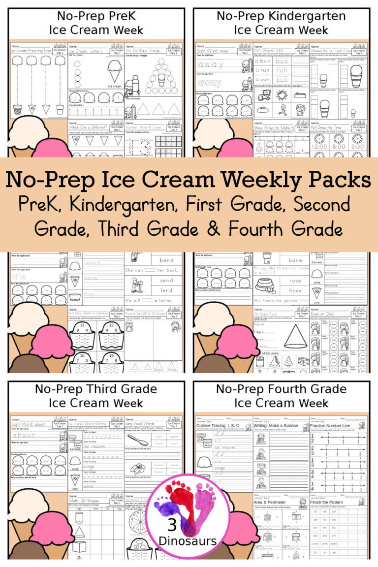 No-Prep Ice Cream Weekly Packs - Prek to 4th Grade