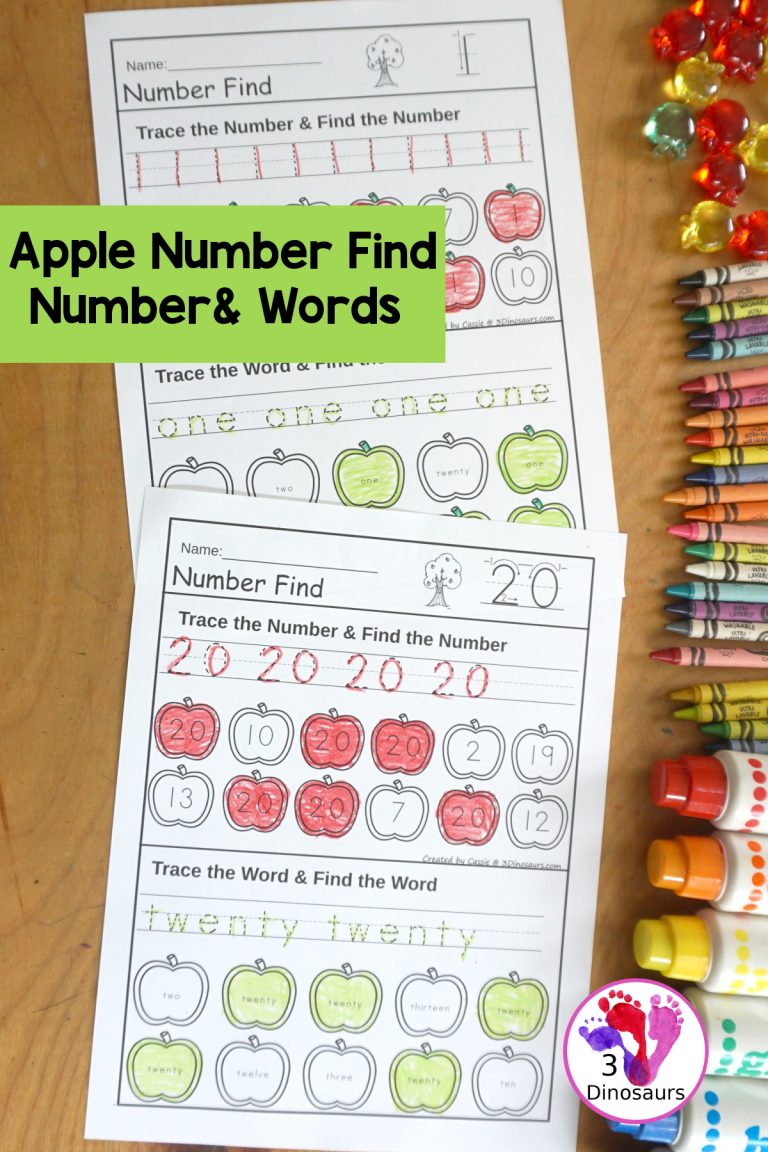 Apple Number Find for Numerical Numbers & Number Words Printable