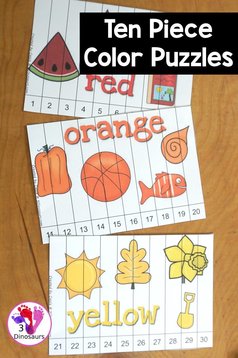 Free Color Ten Piece Puzzle Printables for Kids