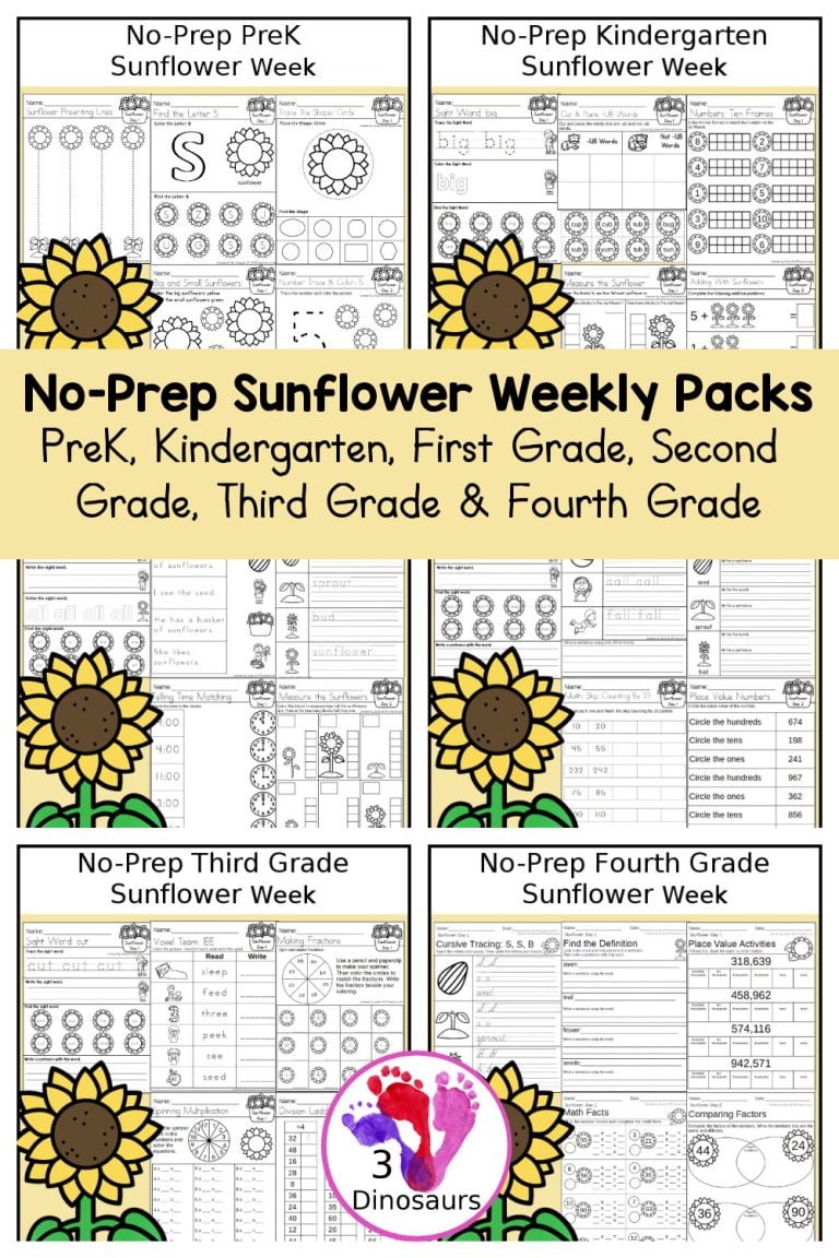 No-Prep Sunflower Weekly Packs